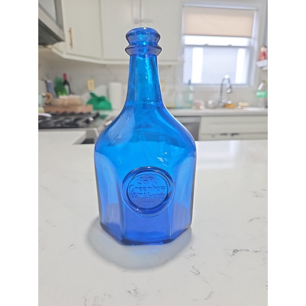 Jn Greenhow Williamsburg Blenko Blue Glass Hand Blown Reproduction Bottle